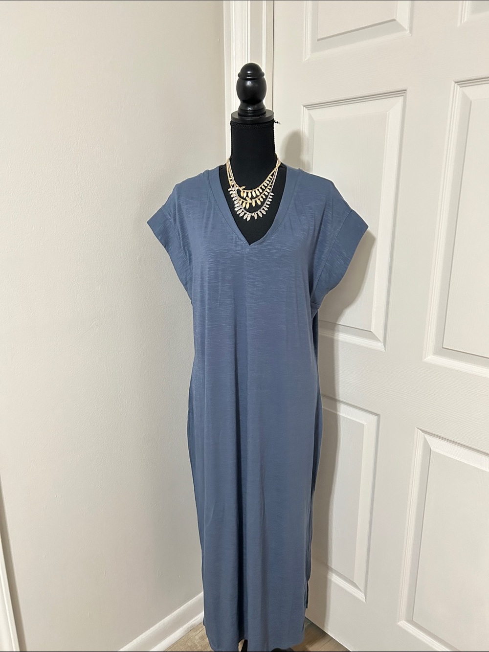 White House Black Market Slate Blue V-Neck Maxi Dress
